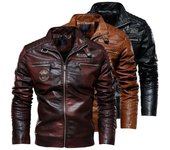 Chaqueta de cuero de moda para hombre, abrigo estilo motocicleta, chaquetas informales de negocios para hombre, abrigo L rojo