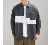 Camisa de trabajo de franjas de diferente color para primavera y otoño, camisa de manga larga holgada y bonita informal de retales, chaqueta, camisa para hombre M gris oscuro