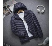 Chaqueta ligera de plumas para hombre, corta, con cuello alto y capucha fina, disponible en tallas grandes para personas de mediana edad y mayores. XL (115-125 jin)