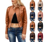 Chaqueta de cuero con cremallera y abrigo pequeño de moda para mujer, de primavera y otoño L beige