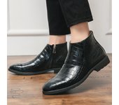 Botas Chelsea de invierno de moda para hombre, botas de charol de alta calidad, botas de tendencia con cremallera lateral, botas de vestir negras con plataforma y punta redonda para hombre. 38 marrón