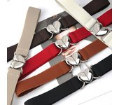 Cinturón de mujer con borde liso decorativo, cómodo y elegante, hebilla de amor, correa elástica para uso diario blanco