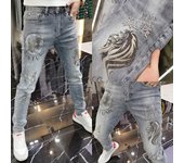 Pantalones vaqueros elásticos de primavera y verano para hombre, bordados pesados, estampado de perforación en caliente, marca de moda, guapo, informal, ajustado, ajustado al tobillo 27