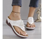 Chanclas Retro florales para mujer, sandalias antideslizantes con tacón inclinado romano a la moda de verano, zapatillas informales para playa al aire libre 36 blanco