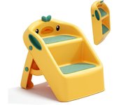 Taburete antideslizante para niños pequeños para fregadero de cocina, baño, taburete plegable de doble altura para niños, taburete de 2 escalones, inodoro, orinal, ayudante de cocina amarillo