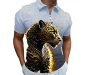 Camiseta polo con cremallera y estampado 3D de león para hombre, ropa deportiva, camiseta de manga corta con estampado de animales, polos de verano para hombre S