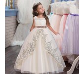 Vestido de princesa con lentejuelas, vestido de novia para niñas, vestido de novia de gasa pomposo de largo rendimiento con flores para niños 170cm blanco