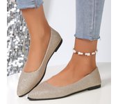 Nueva llegada 2024, zapatos de verano hermosos y a la moda con punta estrecha para mujer, zapatos planos de bailarina, zapatos informales cómodos para mujer 35 oro