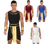 Disfraz de juego de rol griego del antiguo Egipto para hombre, fiesta temática de Halloween, vestido sin mangas con cuello redondo y puños S blanco