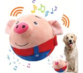 Pequeño juguete interactivo USB lavable de peluche de cerdo con sonido electrónico, juguete interactivo para perros con pelotas saltarinas.