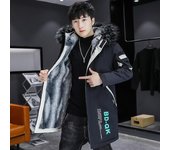 Chaqueta acolchada gruesa de terciopelo de invierno para hombre, chaqueta acolchada, chaqueta acolchada de longitud media con capucha, chaqueta acolchada de invierno para jóvenes 4XL negro