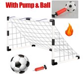 Portería de fútbol plegable con balón de fútbol y bomba para niños, ideal para deportes de interior y exterior, equipo de entrenamiento deportivo. blanco