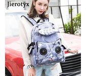 Mochila de hueso de pescado para niña y gato, bolso de lona para estudiantes, mochila bordada impermeable gris
