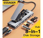 Essager-Hub USB 8 en 1 con función de almacenamiento en disco, estación de acoplamiento para ordenador portátil Compatible con USB tipo c a HDMI para Macbook Pro Air M1 M2 8 in 1 HUB gris