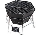 Estufa de barbacoa CAPTAIN STAG con soporte para hoguera, horno holandés 3 en 1, parrilla de acero inoxidable hexagonal con bolsa, tamaño M, etiqueta negra CS UG-70 negro