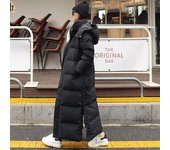 Chaqueta acolchada de plumón para mujer, abrigo de invierno holgado con capucha, grueso y cálido XL negro