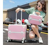 Juego de maletas de viaje para mujer, maleta con ruedas rosa, bolsa de equipaje rodante de 18 pulgadas, Maleta Vintage pequeña con ruedas, 2 uds. 18 inch