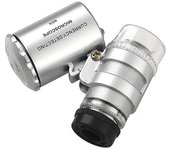 Mini lupa de microscopio de bolsillo de mano 60X, lupa de joyero con luz LED UV