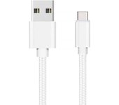 Cable USB-C pour Xiaomi Mi NOTE 10 - Mi NOTE 10 LITE - Cable chargeur Type USB-C Nylon Tressé Argent Blanc 1 Mètre Phonillico®