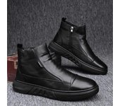 Botas de invierno de lana de corte bajo para hombre, zapatos de algodón con forro polar sin cordones, botas casuales de cuero negro con suela gruesa, novedad de 2024 39 negro