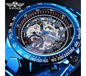 Winner Reloj mecánico automático con esfera azul ahuecado informal a la moda para hombre