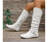 Botas vaqueras de media pantorrilla para mujer, botas holgadas sin cordones, botas vaqueras de punta redonda, botas vaqueras de otoño e invierno con cremallera, botines hasta la rodilla, zapatos para mujer 36 negro