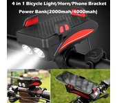 Soporte para teléfono móvil con batería externa de 2000/4000 mAh con luz delantera de bicicleta bocina para conducción al aire libre 2000mah rojo