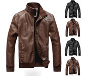 Hombres Chaqueta de cuero de invierno Biker Motocicleta Cremallera Manga larga Abrigo Top Blusas L negro