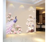Pegatinas de pared de pavo real 3D de estilo chino, botella grande de flores, vinilo, sala de estar, pasillo, dormitorio, decoración del hogar, póster XL