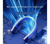 Ventilador de cuello colgante de 6000mAh, aire acondicionado portátil tipo C, Enfriador de aire recargable por USB, ventilador eléctrico de 5 velocidades para deportes azul