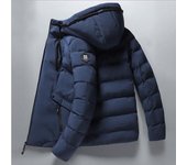 Chaqueta acolchada de invierno para hombre, chaqueta gruesa y corta con capucha, cálida L azul