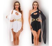 Disfraz de Dios Griego para Mujer, Fiesta de Carnaval de Halloween, Vestido de Juego de rol, Vestido de un Hombro con Gorro para Actuación en el Escenario S blanco