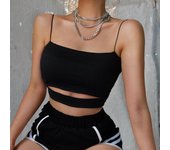 Nueva moda caliente Sexy mujer verano Sexy Casual sin mangas recortado Camiseta corta Crop Top chaleco Correa camiseta sin mangas blusa S negro