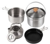 Juego de utensilios de cocina para acampar y senderismo, equipo de utensilios de cocina portátil para Picnic al aire libre, sartén de olla de acero inoxidable