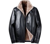 Chaquetas de cuero de terciopelo engrosadas para hombres gordos de mediana edad y ancianos Chaquetas de invierno para hombres Chaquetas de cuero cálidas y sueltas de talla grande L negro