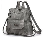 Bolso de mujer de gran capacidad con doble hombro, mochila de viaje para exteriores retro de moda urbana sencilla gris