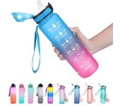 Botella de agua a prueba de fugas de 32 oz con horarios para beber y pajita, ideal para motivar a los deportistas, para gimnasios y actividades al aire libre. 900ml