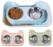Comedero doble antideslizante para mascotas, comedero doble para gatos, bebedero elevado para mascotas. gris