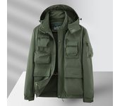 Chaqueta de herramientas holgada para hombre, chaqueta de exterior con múltiples bolsillos, chaqueta de otoño e invierno, chaqueta informal para hombre M negro