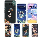 Bonita funda de teléfono con dibujos de astronauta para Google Pixel 8, 7, 6 Pro, 6A, 5G, color negro, suave, a prueba de golpes, carcasa trasera de silicona TPU Pixel 6