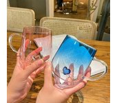 Taza de café de vidrio transparente con degradado 3D de 400 ml, ideal para leche, zumo o pareja, ideal para la oficina, el té de la tarde o la fiesta. 400ml azul