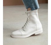 Krazing Pot-Botas de invierno de piel de vaca con punta redonda y tacón bajo grueso para motocicleta, botines con cordones, talla grande 43 43 marfil