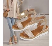 Sandalias de Mujer, Sandalias de tacón alto con cuña de cáñamo, sandalias de Mujer, sandalias con plataforma, zapatos de cuña de verano, calzado de verano para Mujer 43 marrón