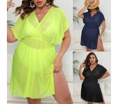 2024 nuevo vestido de playa de verano de talla grande vestido con abertura Para Mujer Vestidos transparentes de malla Para Mujer Vestidos sólidos Midi 0XL negro