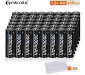 Batería recargable AA NIMH de 1,2 V, 48 Uds., pilas AA 2A NIMH, batería AA de baja autodescarga para teclado de ratón de juguete de coche negro