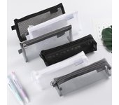 Estuche de maquillaje individual gris y negro, gran capacidad, bolsas con pinceles de cosmética transparentes, estuche de lápices de nailon tridimensional para estudiantes