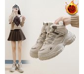 Botines de nieve de invierno para mujer, botas hasta el tobillo con cordones antideslizantes, zapatillas de plataforma gruesas de cuero sintético cálido, zapatos para mujer, botas cortas para caminar con forro de piel sintética 35