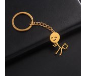 1 llavero de acero inoxidable con colgante de Stickman, divertido y divertido, estilo hip hop, regalo plata