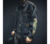 Chaqueta vaquera de primavera y otoño para hombre, chaqueta de manga larga con combinación de varias telas de camuflaje de gran tamaño XS negro