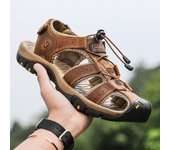 Sandalias de hombre de cuero genuino, zapatos para hombre para verano, zapatos para caminar al aire libre de gran tamaño, sandalias para hombre, zapatillas de talla grande 38 verde del ejército